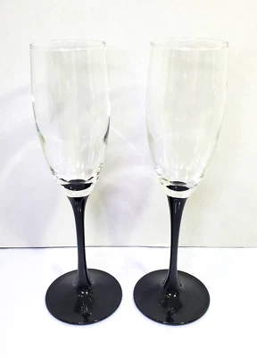 Par 2 copas de champán Luminarc tallo negro flautas 6 oz Francia 8 5/8" Foto 1 de 4