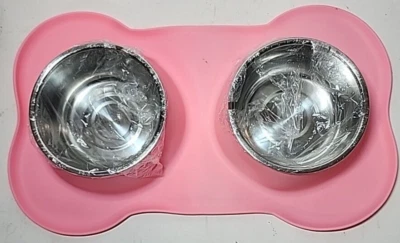 狗碗套装 - 双不锈钢宠物食品水碗 - 无溢出硅胶 S — 第 1/2 张图片