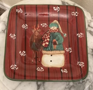 Snowman Reindeer plate Snow Mates 8 1/2” X 8 1/2” Christmas Winter Holiday - Picture 1 of 4