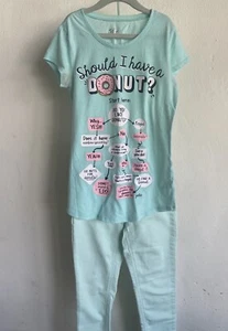 Girls Clothing Size 10 Top Green Aqua Size 12Slim Jeggings Leggings Jeans Bundle - Picture 1 of 4