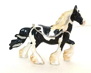 Gypsy Vanner Horse Hinged Trinket / Jewelry Box Pewter Bejeweled Kingspoint
