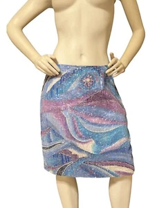 Vintage Sandy Starkman Sequin Mini Skirt 12 Brushstrokes Sky Mirror Work Cotton - Picture 1 of 12