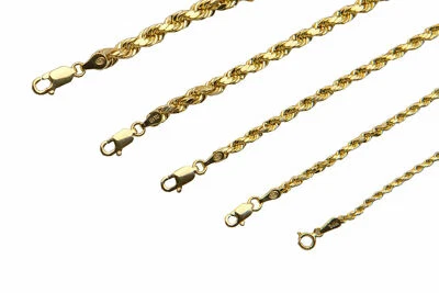 NUEVO 14K Oro Amarillo 1.5-5mm Italia Cuerda Cadena Eslabón Torcido Collar Hueco Foto 1 de 2