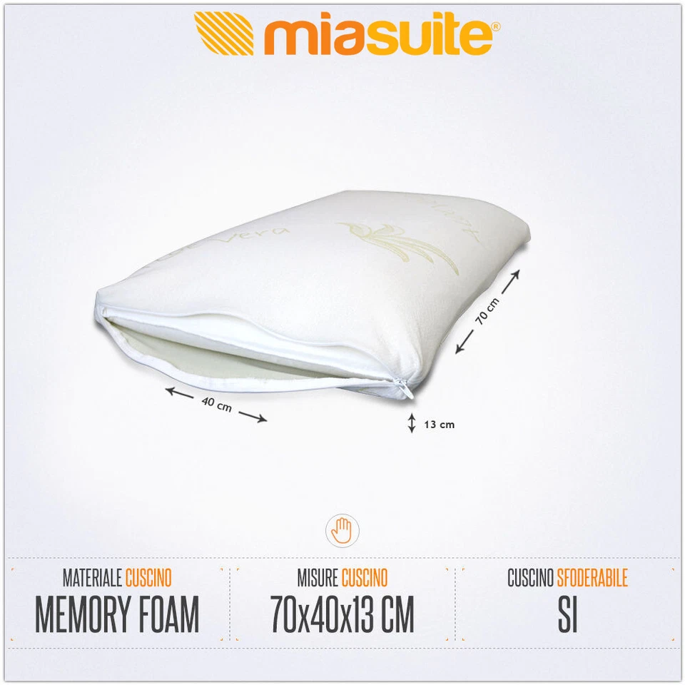 CUSCINO MEMORY FODERA IN ALOE VERA CON CERNIERA SAPONETTA ORTOPEDICO ALTO 13 CM - Immagine 1 di 1