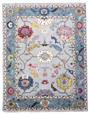 Alfombra oriental de lana anudada a mano 8X10 plateada Oushak (8'1" x 10'5") Foto 1 de 4