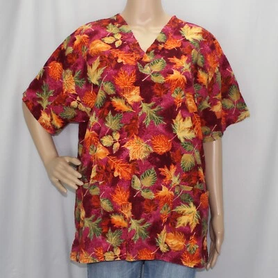 Blusa Médica Uniforme Peaches Otoño Manga Corta Rosa con Hojas de Otoño Foto 1 de 4