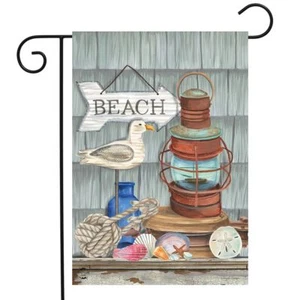 Beachy Vibes Summer Garden Flag Nautical Rustic Lantern 12.5"x18" Briarwood Lane - Picture 1 of 4