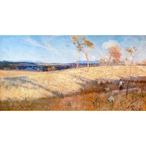 Arthur Streeton, Golden summer, Eaglemont 1889, Canvas Print, 24" x 48" + Border - Picture 1 of 10
