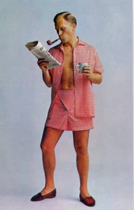 Mr. Traje de dormir Guy Models the Diplomat•Tarjeta postal de Gingham PJ c.1960 - Imagen 1 de 1