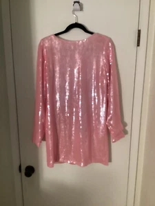 Women NWT "Giana Bini" pink sequin, open back, long sleeve short dress. Size 2 - Picture 1 of 2