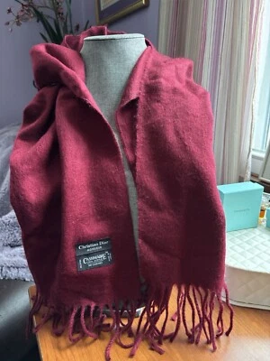 Cachecol vintage Christian Dior anos 90 cashmaire 100% acrílico cashmere envoltório borgonha - Imagem 1 de 3