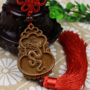 7.2*4.8Cm China Wooden Twelve Zodiac Signs Snake Carving Amulet Car Pendant - Picture 1 of 4