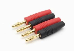 ✅ 4 x Bananenstecker 4mm Rot Schwarz Stecker Isoliert Bananen Buchse Goldstecker - Bild 1 von 4