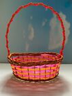 Vintage Bright Pink & Yellow Plastic & Wicker Easter Basket - "Easter Unlimited"