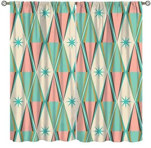 Mid-Century Curtains, Vintage Bohemian Modern Mid-Century 50s and 60s Print, ... - Picture 1 of 8