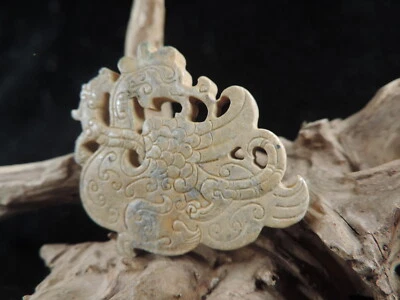 Antigua escultura china de jade de naturaleza colgante de estatua de fénix Foto 1 de 4