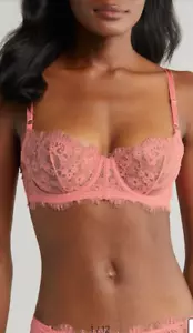 Skarlett Blue Entice bra Coral Glow underwire sz 36B sheer balconette lace - Picture 1 of 4