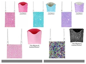 CROSSBODY TELEPHONE SPARKING RHINESTONE CROSSBODY CELL PHONE BAG WITH CHAIN  - Picture 1 of 6