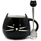 Teagas Cute Cat Mug 12 oz - Cute Black Kitty Morning Coffee Ceramic Mug and C...