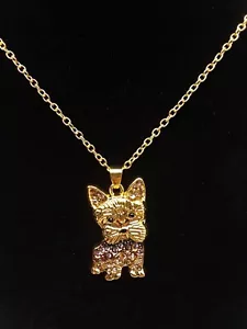 Süßer Yorkshire Terrier Hund Strass Anhänger Halskette goldfarben Hundeliebhaber - Bild 1 von 4