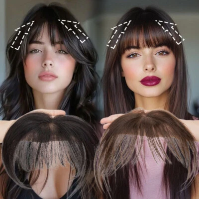 3D Wispy Bangs Fringe 100% Human Remy Hair Extensions Clip Ins Hairpieces Topper - Image 1 of 4