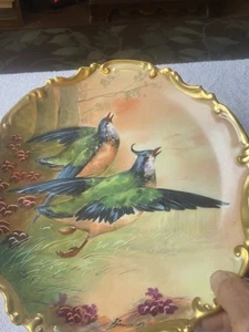 Vintage Limoges France Coronet Charger Plate 11 1/2” Signed Broussillon Birds - Picture 1 of 10