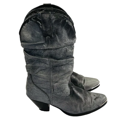 Dingo Botas Slouch Mujer 8 Azul Gris Cuero Country Vaquero Motocicleta Western Foto 1 de 4