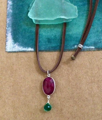 Sundance Charm Necklace leather suede cord handmade artisan jewelry - Image 1 of 4