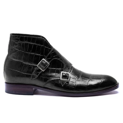 Hombres Hechos a Mano 100% Cuero Crocs Texto Doble Monje Botines Regalo para Halloween Foto 1 de 4