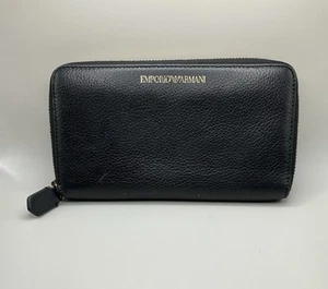 Hermosa billetera de cuero negra con cremallera alrededor Emporio Armani de colección difícil de encontrar rara - Imagen 1 de 3