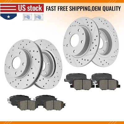 Front Rear Drilled Brake Rotors + Brake Pads for 2014-2018 Mazda 3 Sport Mexico - Image 1 of 4