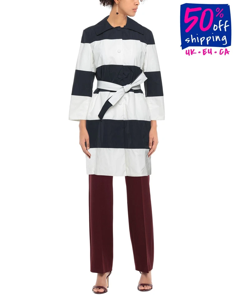 RRP €358 ADD Topcoat IT40 US4 UK8 S Blue Striped Belted Removable Collar - Image 1 of 4