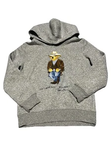 Polo Ralph Lauren Hoodie Youth Medium Cowboy Themed Polo Grey Bear Size 7 - Picture 1 of 7