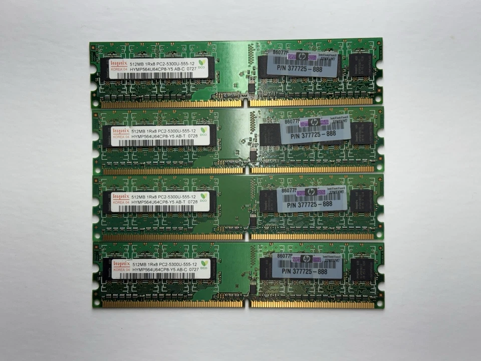 Hynix HYMP564U64CP8-Y5 02-32191D05AB 512MB DDR2-667 (PC2-5300) 2GB Lot of 4 - Image 1 of 2
