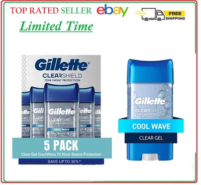 Gel antitranspirante y desodorante Gillette Cool Wave Clear para hombre (3,8 oz., 5 paquetes) Foto 1 de 4