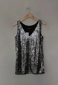 Frank Usher Pailletten Trägertop Silber Größe Small-Medium Brustumfang 38" Länge 27" QVC.  - Bild 1 von 4