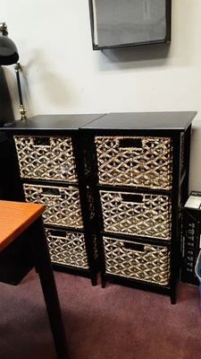 (2)  Three drawer wicker storage cabinets 2 Cabinets 6 Drawers Dresser Open Box - Image 1 of 4