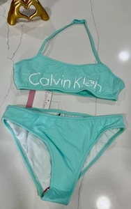 Stylish Calvin Klein girls’ two-piece swimsuit aqua Bikini Set Size 12-14 New WT - Picture 1 of 16