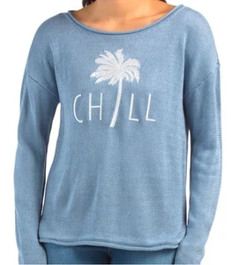 Marled Reunited Clothing Sweater Chill Palm Tree Blue Knit S Rolled Hem $118 - Picture 1 of 4
