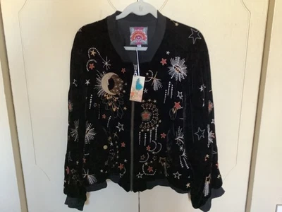 Chaqueta Bomber Johnny Was Callisto Terciopelo Negra Mujer XXL Celestial Nueva con Etiquetas $338 Foto 1 de 4
