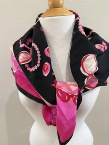 Carlisle Scarf Silk Hand Rolled Hem Pink Black Lipstick Purses Bracelets 33x34 - Picture 1 of 10