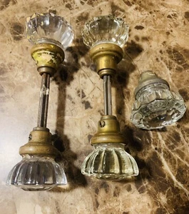 Vintage Antique Crystal Glass Door Knobs Brass & Metal Hardware 12 Point - Picture 1 of 6