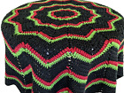Vintage Crochet Handmade Granny Afghan 52" Round Table Cover Bohemian Retro