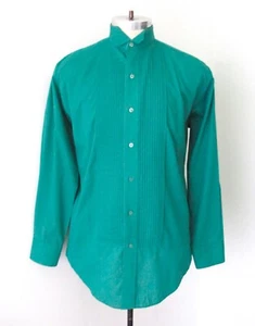 Vtg 70s 80s Teal Green Polycotton Tuxedo Prom Shirt Wing Tip Collar XS - Picture 1 of 5
