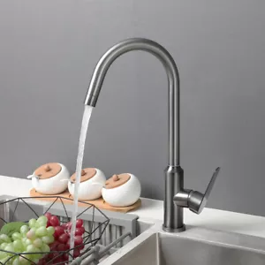 15" Arc Kitchen Sink Faucet Gray Swivel Basin Mixer Tap Single Hole Deck Mounted - Picture 1 of 11