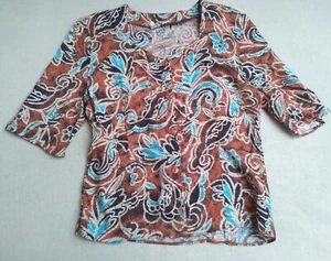 Vintage 90s Ethnic Print Bouse Made In Britain 100% Viscose Size 10 - Picture 1 of 5