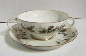 Taza de caldo Jean Pouyat Limoges con platillo mañana gloria adorno dorado - Imagen 1 de 5