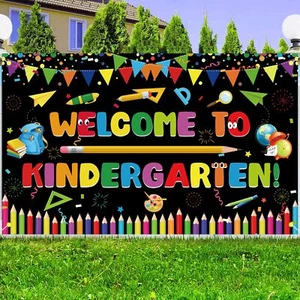 Kindergarten First Day of School Party Backdrop Welcome to Kindergarten Banner - Picture 1 of 5