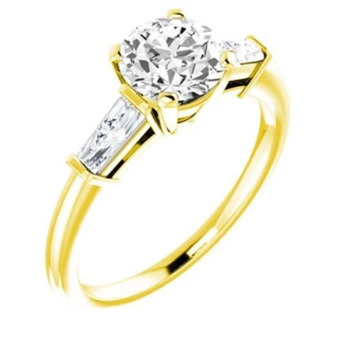 1.01 carat Round Diamond Engagement Solitaire Ring w/ 2 baguette 14k Yellow Gold - Image 1 of 1