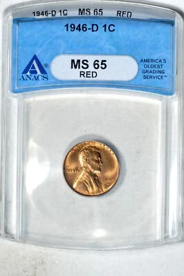 1946-D 1C Lincoln Wheat Cent ANACS MS65RD - Image 1 of 3